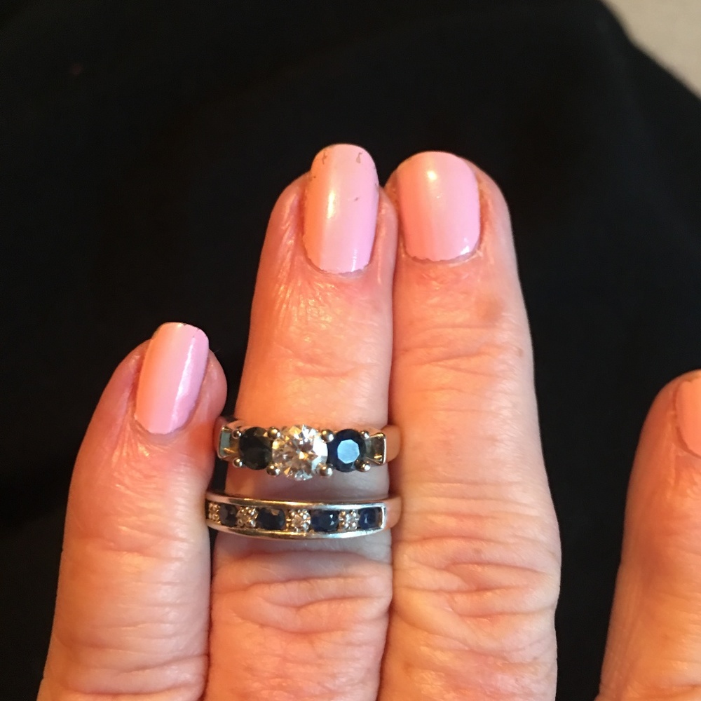 14kt White Gold Diamond and Saphire ring set